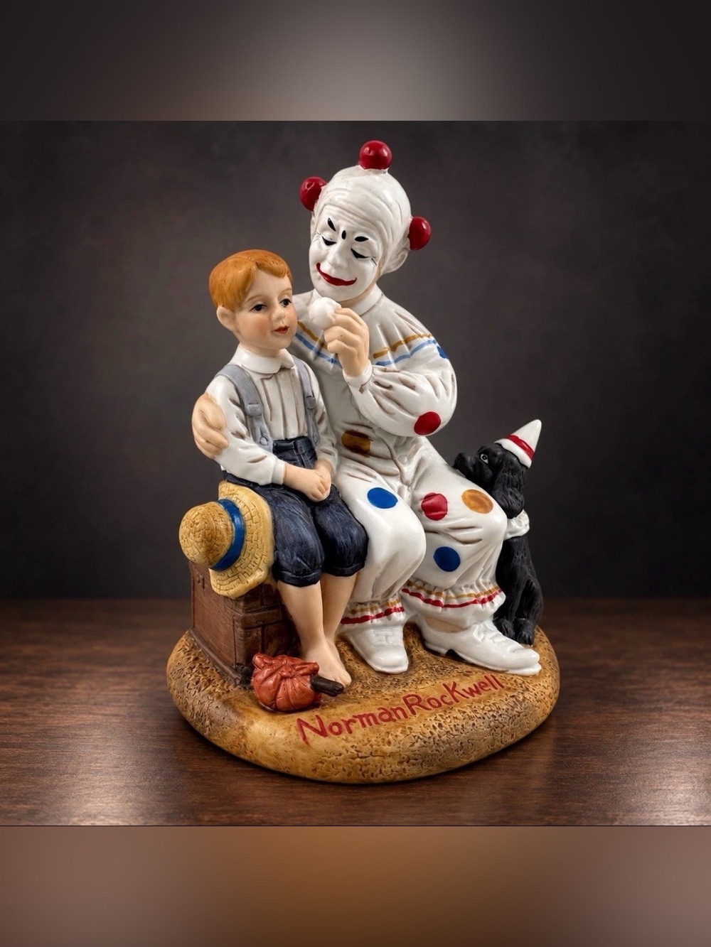 Vintage Norman Rockwell The Runaway Clown Boy Dog Porcelain Figurine 1980s